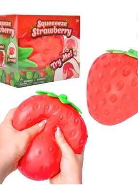 Squeeze Strawberry Squishy Toy - Red with Green Leaf